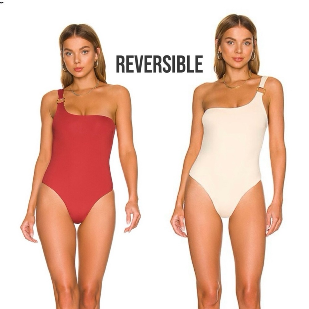 Kya Swim Reversible One-Shoulder Swimsuit - Terracotta and Bone